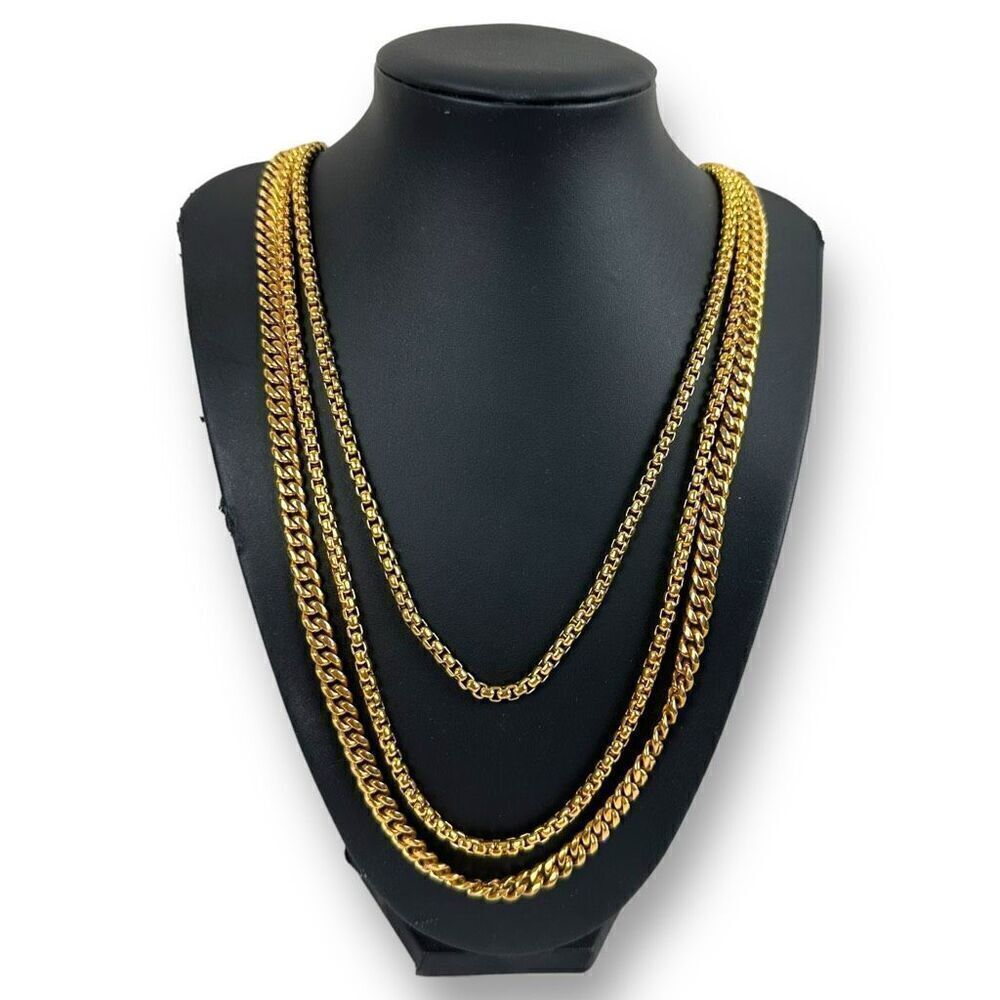 Women's Stackable Necklace Set 3‎ Piece Chunky Gold Tone Chains Fashion Jewelry